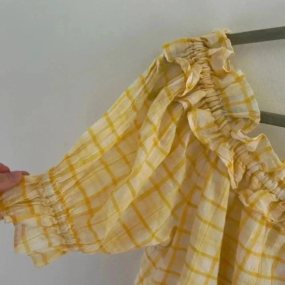 TOMMY HILFIGER  plaid off the shoulder ruffle top blouse Ralph Lauren j crew - Picture 5 of 8